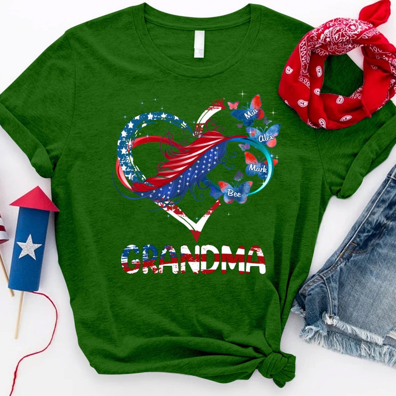 Personalized Grandma And Grandkids Butterfly T-Shirt