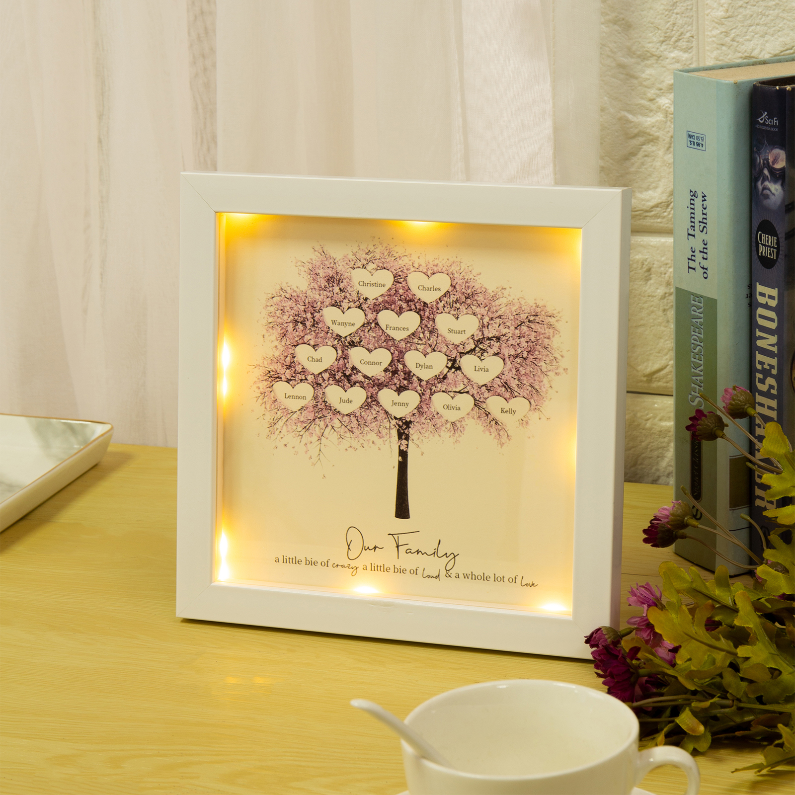 Custom 14 Names Family Tree Frame, Family Tree LED Ligh Picture Frame, Best Gift for Family