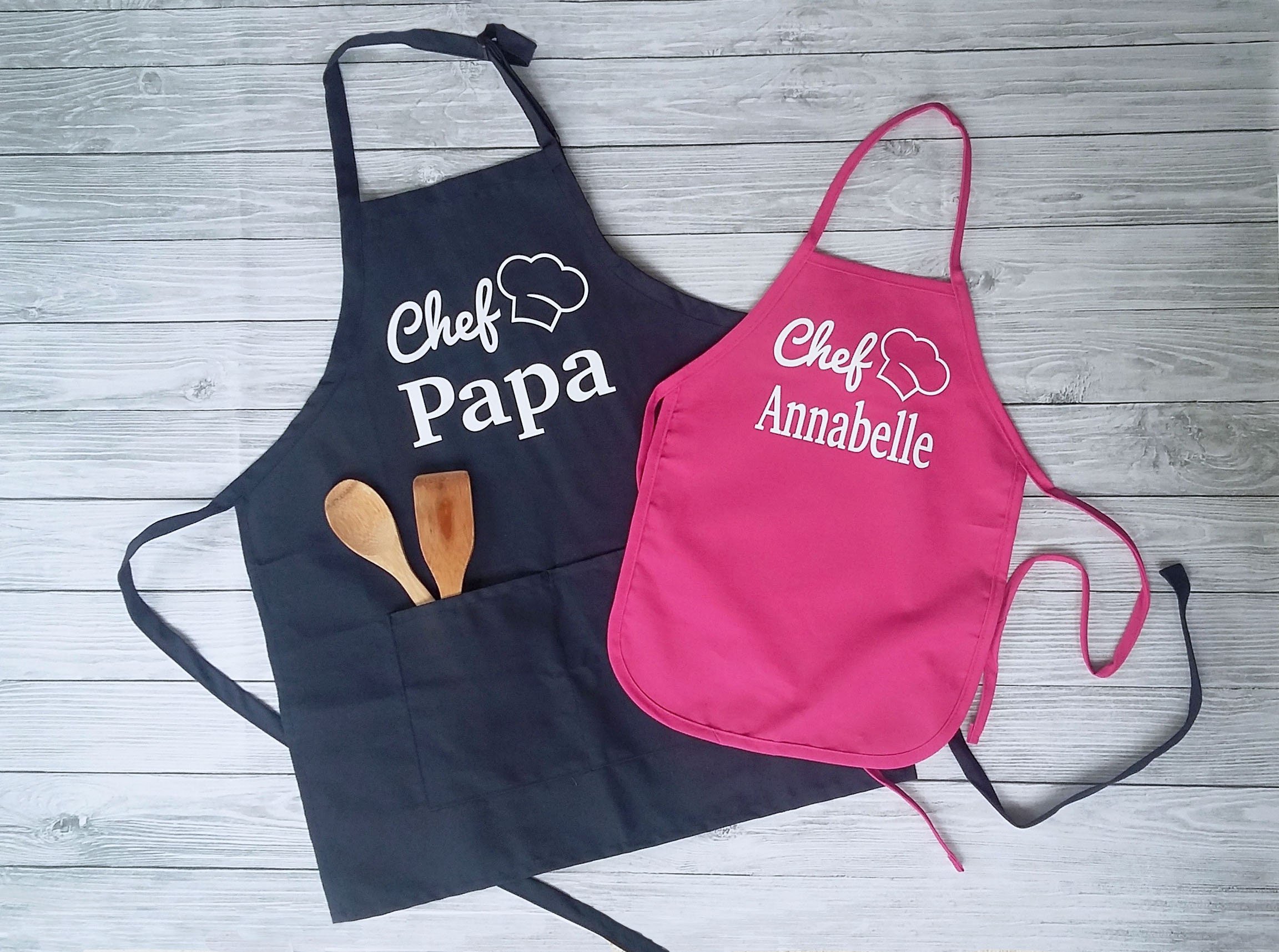 [Buy 2 Free Shipping]Family Personalized Name Cooking Apron Set, Chef and Sous Chef Aprons