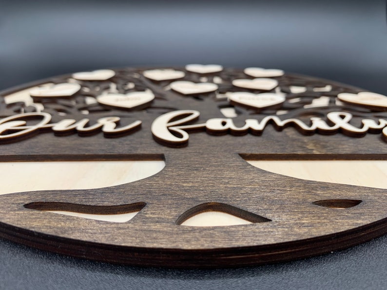 2 NAMES Family Tree Sign Personalized Wooden Engraved Family Frame, Nana Mom Gift Ideas