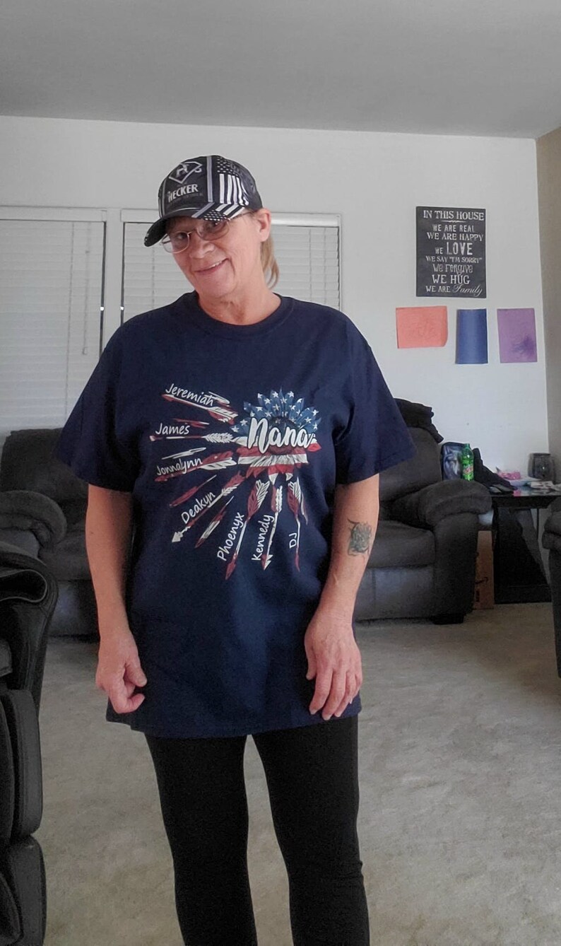 Personalized Grandma Shirt Custom nickname Grandma with grandkids flower arrow USA T-Shirt