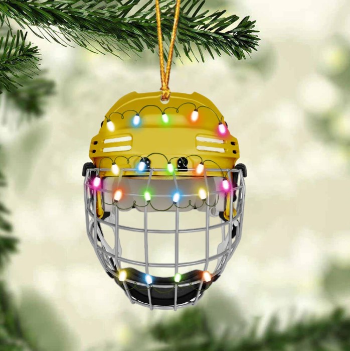 Ice Hockey Helmet With Cage - Personalized Christmas Ornament - Gifts For Ice Hockey Lovers