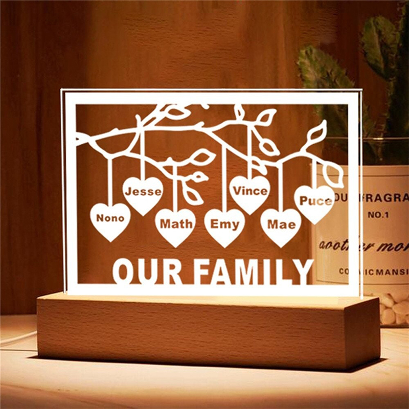 Personalized Family Tree Acrylic Night Light Engraved Names And Text