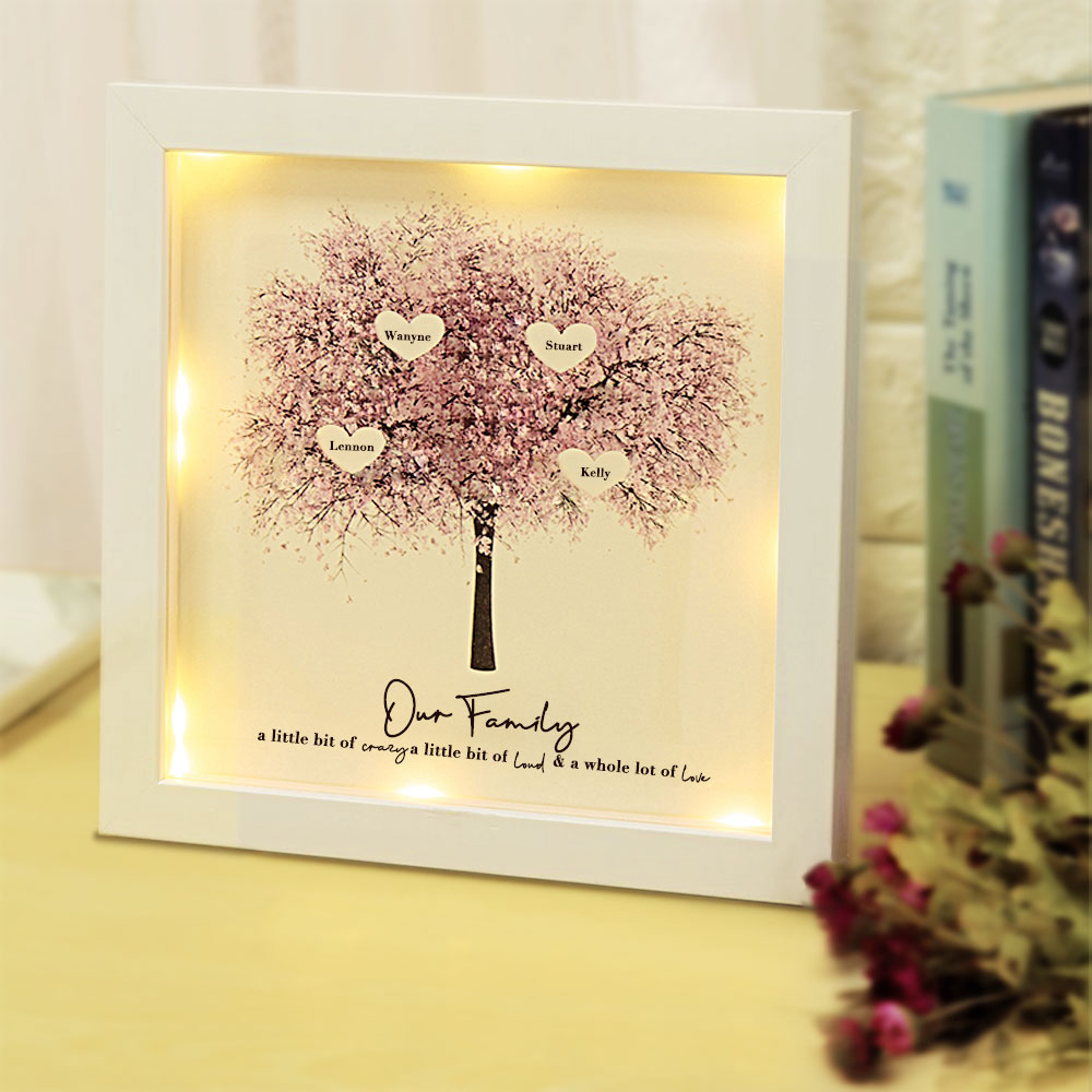 Custom 4 Names Family Tree Frame, Family Tree LED Ligh Picture Frame, Best Gift for Family