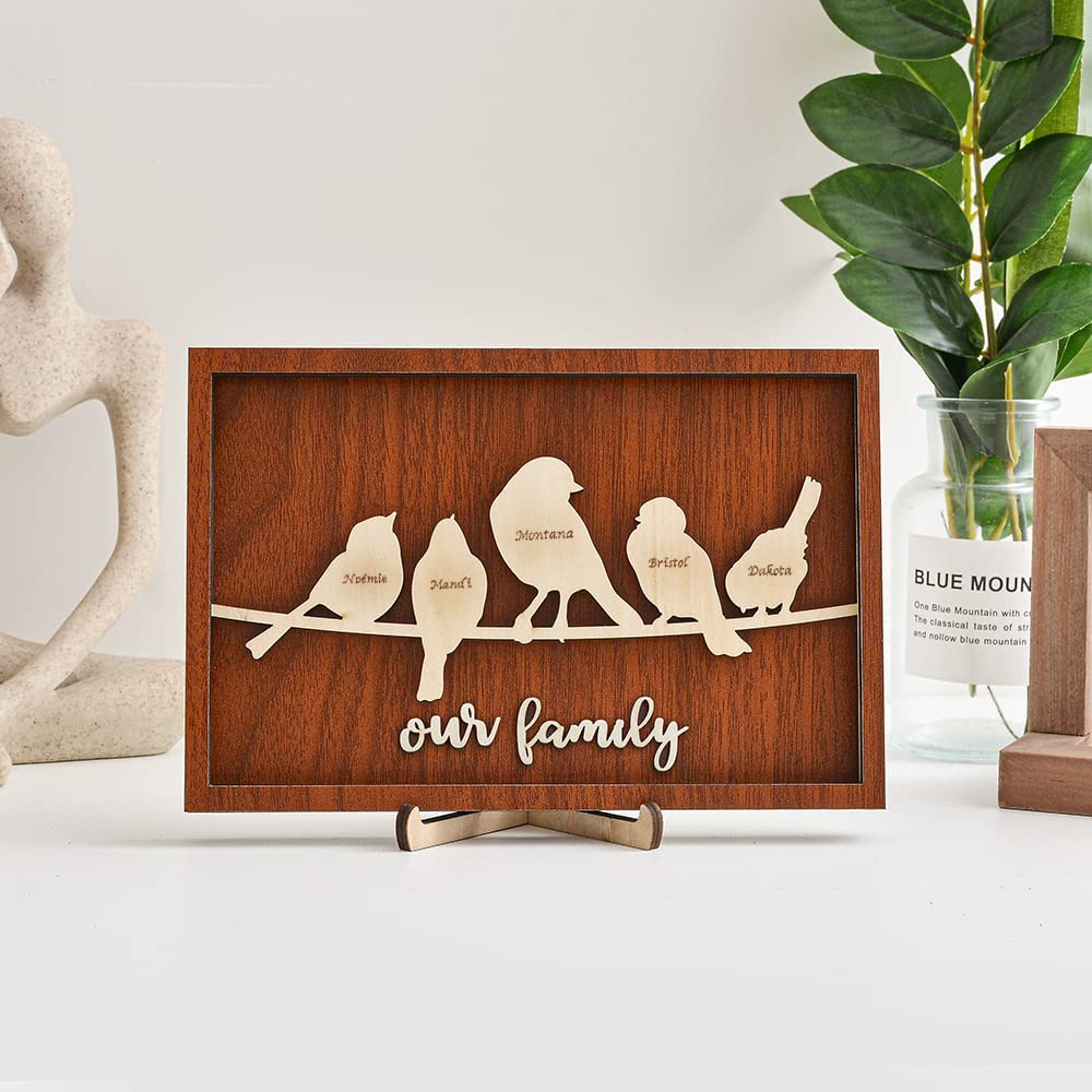 2 Names Personalized Family Tree Frame Wood Frame 2 Family Members Custom Text Bird Family Art Wooden Decor
