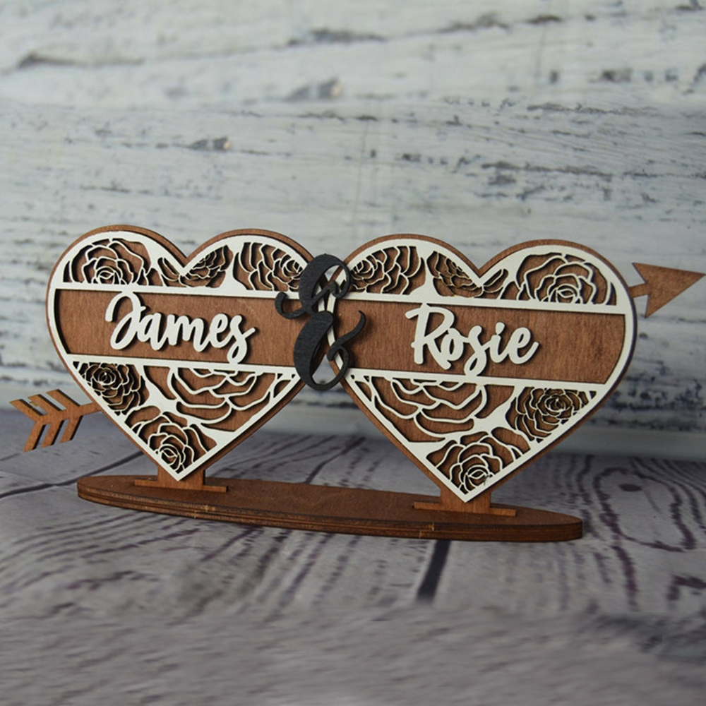 Wooden Custom Heart-Shaped Rose Couple Frame Home Decoration, Personalized Couple Valentine's Day Giftt For Him Or Her