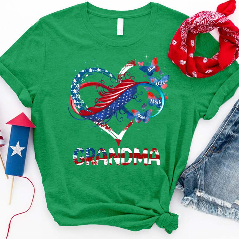 Personalized Grandma And Grandkids Butterfly T-Shirt