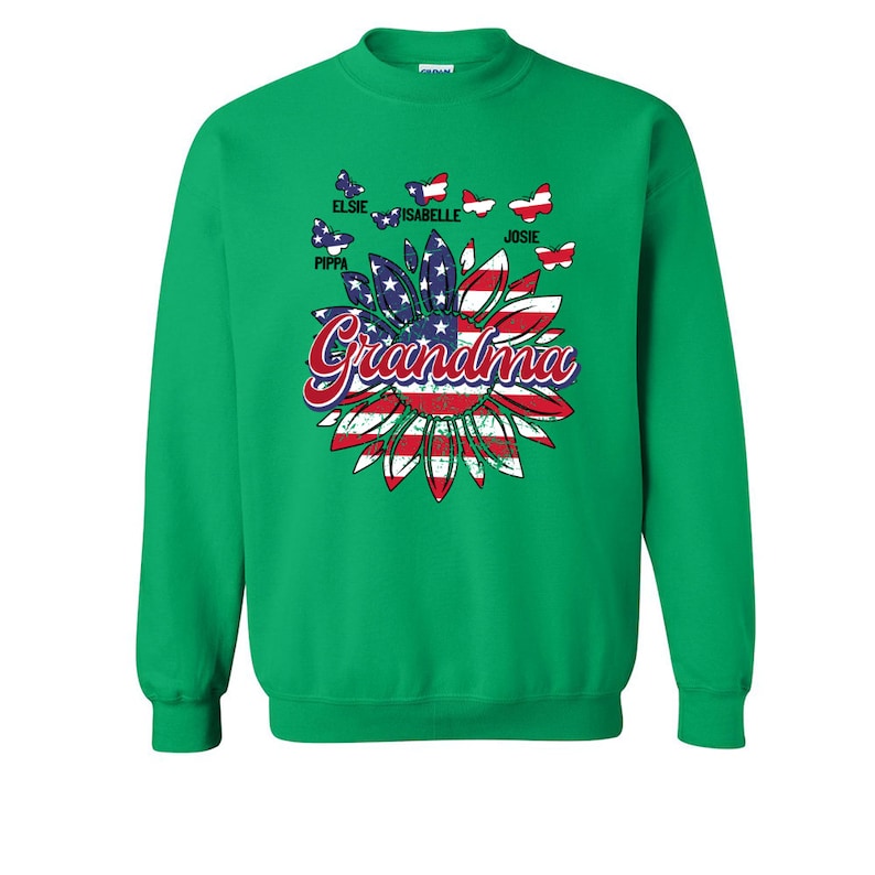 Personalized Grandma Sweatshirt USA Flag Flower, Custom Grandkid names Grandma Sweatshirt, Mimi Nana Sweatshirt, Flower Custom Kiname Shirt