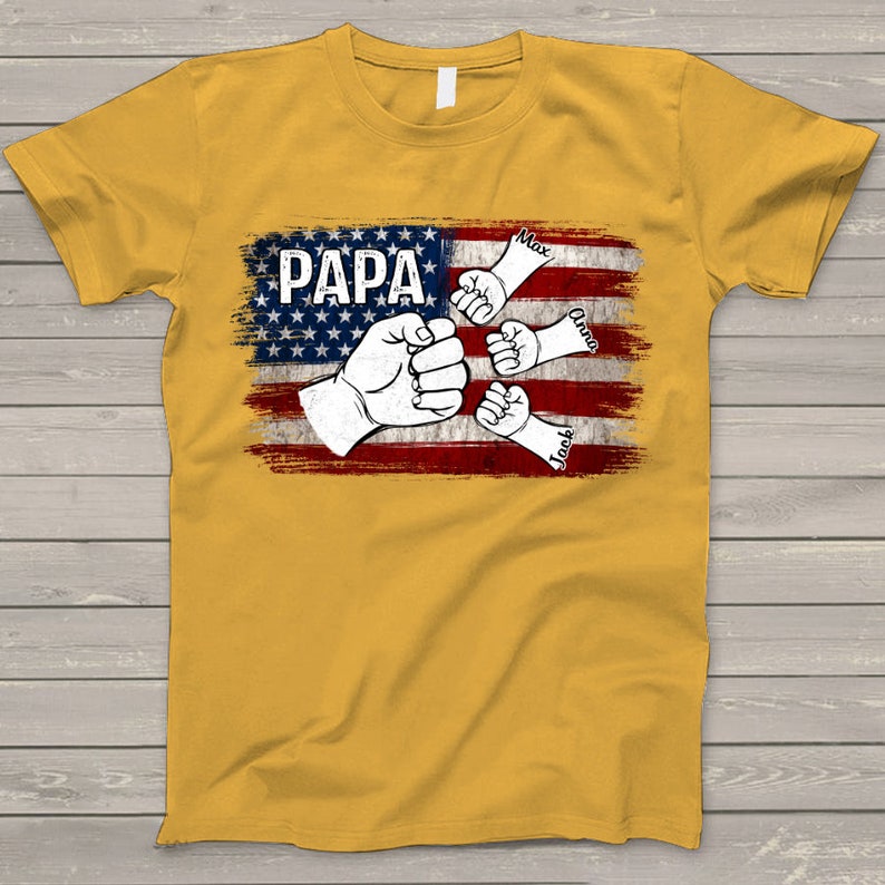 Personalized Papa Shirt, American Flag Grandkids Hands T-Shirt
