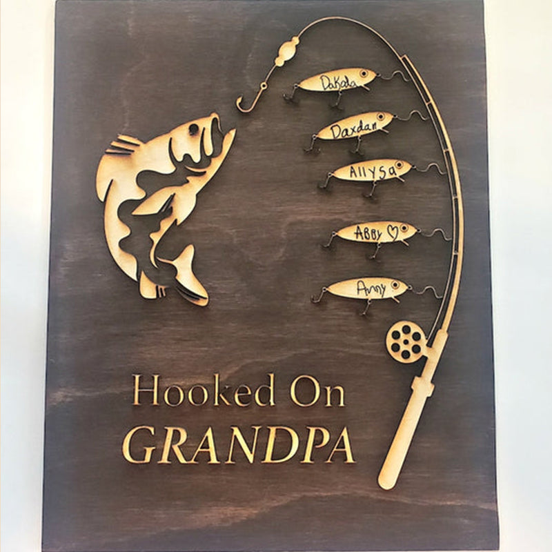 Gift for Papa Hooked on Grandpa Papa Dad Father's Day Sign Personalized Customized Fishing Trip Gift For Him 1-8 Lures