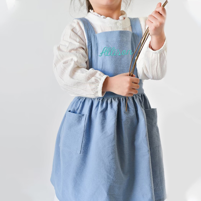 Personalized Embroidery Linen Apron with Pockets for Kid | Apron07