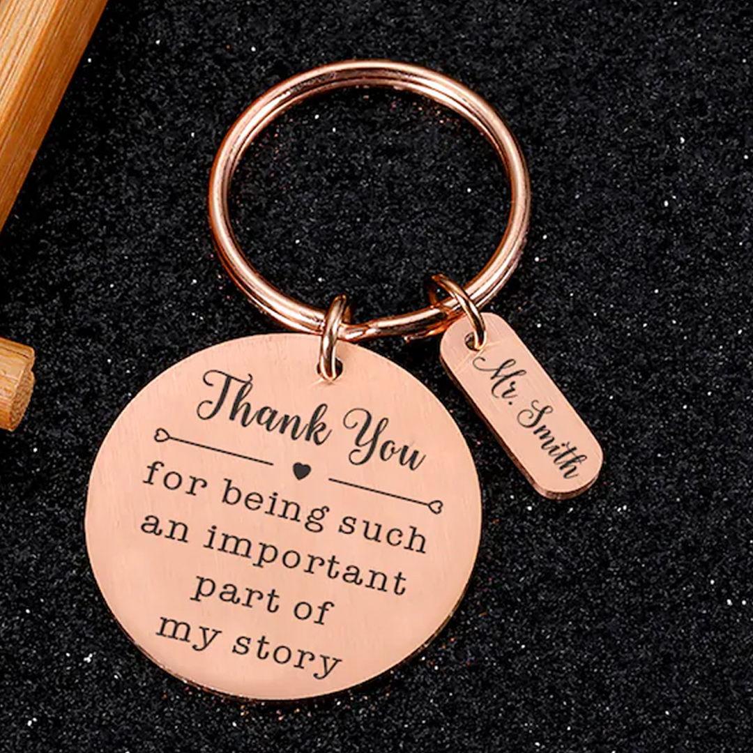 Gratitude Teacher Round Plate Name Personalized Keychain