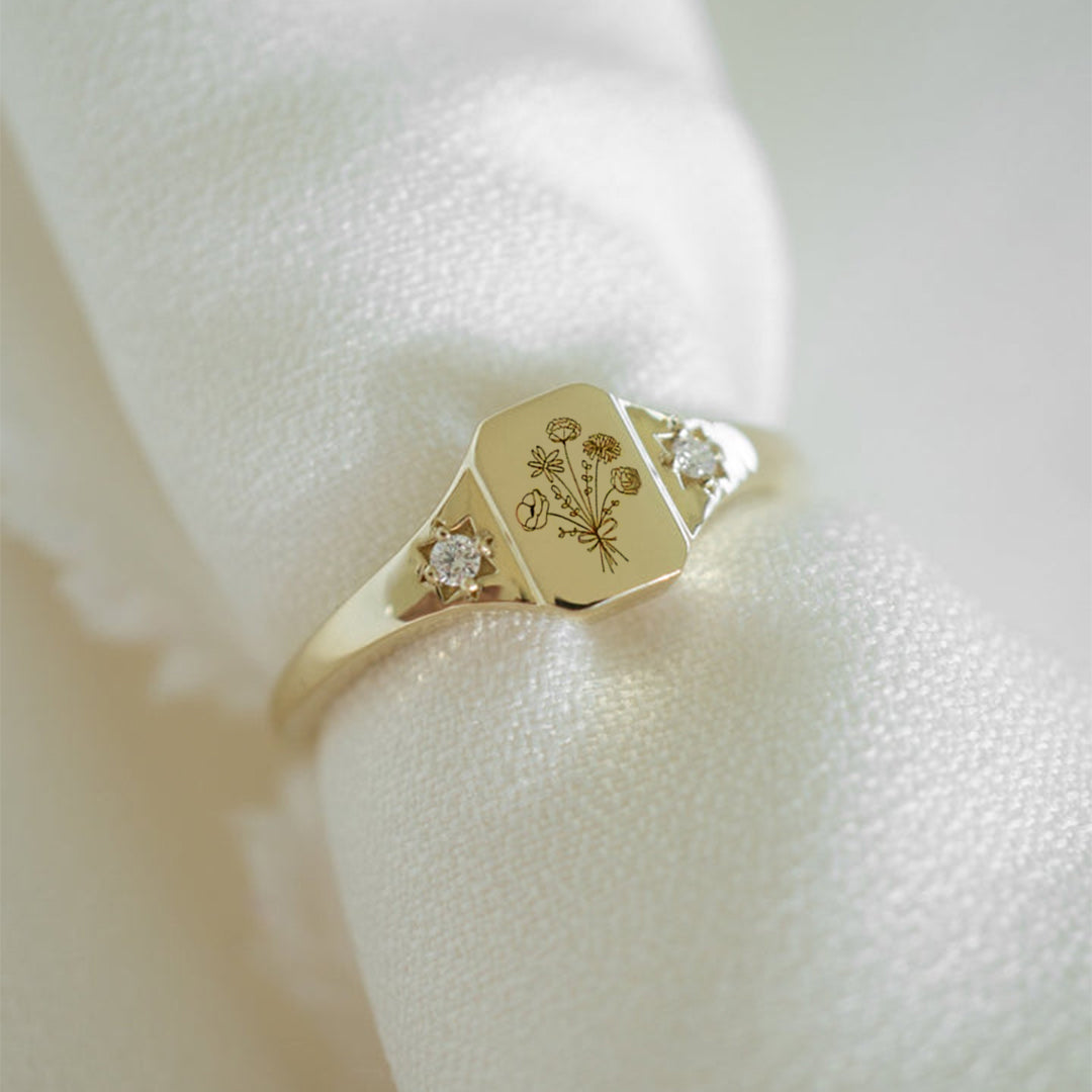 S925 Customized Diamond Birth Flower Ring