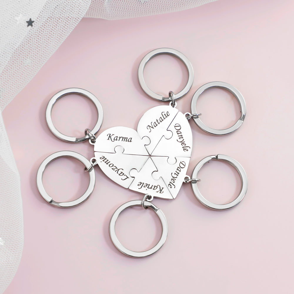 Personalized Heart Puzzle Pieces Necklace or Keychain For Mother's/Father's Day Gift Family/Sibling/BFF Gift 