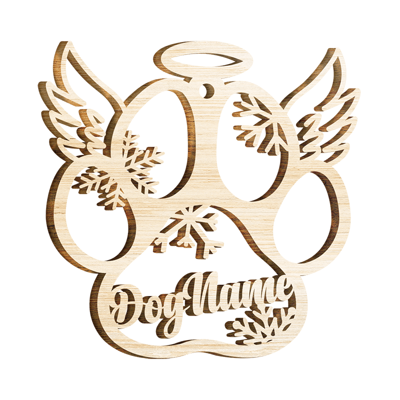 Happy Christmas With Fur Babies - Personalized Custom Paw Shaped Wood Christmas Ornament (Dog, Cat & Angel Wings) - Customized Decoration Gift.