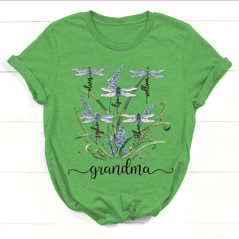Personalized Nana Dragonfly Shirt, Personalized Grandma With Grandkids Names T-Shirt