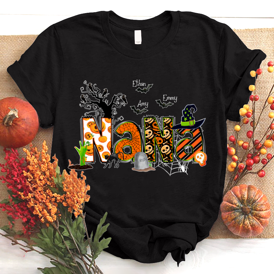 Nana Grandma Bundle Halloween Alphabet Doodle Grandkids T-Shirt