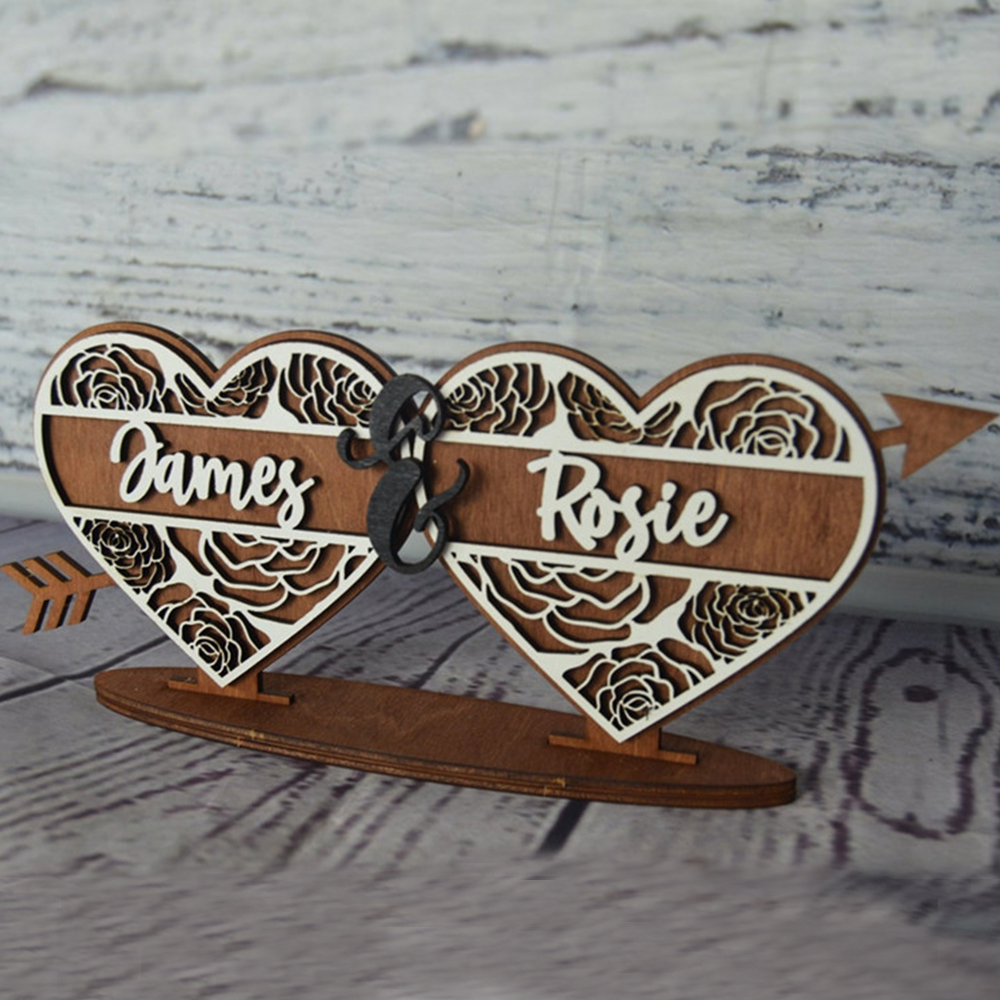 Wooden Custom Heart-Shaped Rose Couple Frame Home Decoration, Personalized Couple Valentine's Day Giftt For Him Or Her
