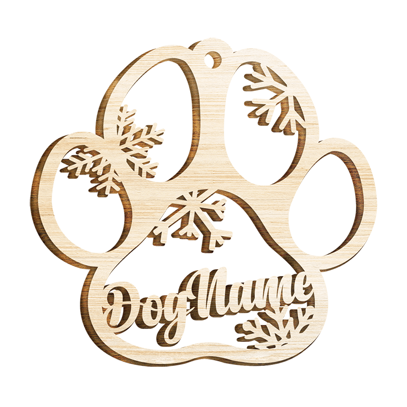 Happy Christmas With Fur Babies - Personalized Custom Paw Shaped Wood Christmas Ornament (Dog, Cat & Angel Wings) - Customized Decoration Gift.