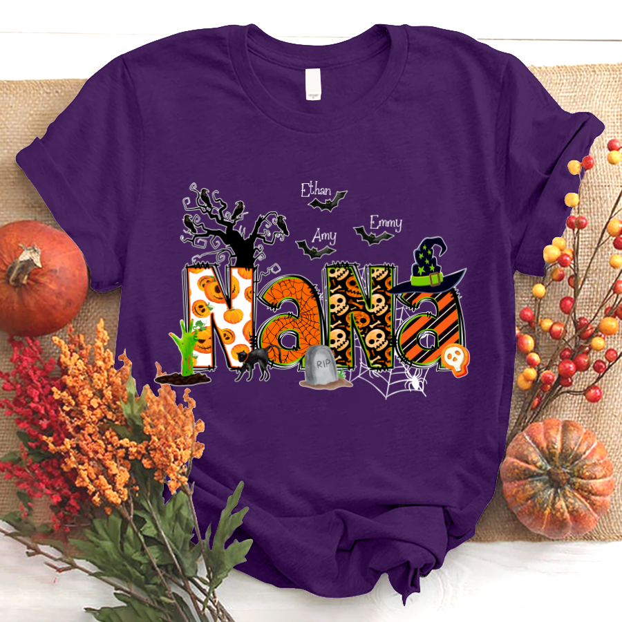 Nana Grandma Bundle Halloween Alphabet Doodle Grandkids T-Shirt