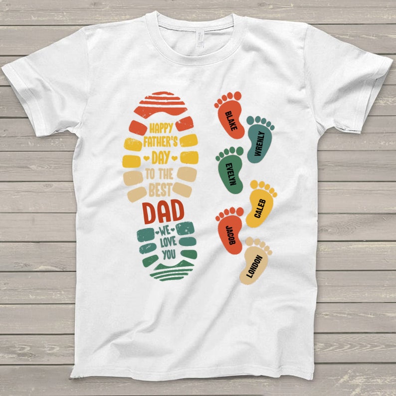 Personalized Dad Shirt, Dad and Kid Footprints Shirt