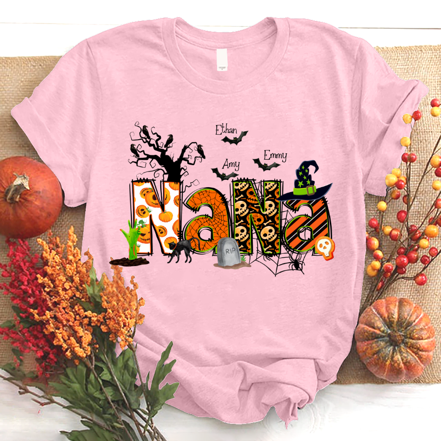Nana Grandma Bundle Halloween Alphabet Doodle Grandkids T-Shirt