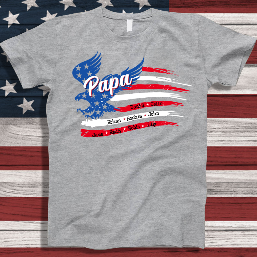 Papa with Grandkids Names 4th Of July CTL94 T-Shirt