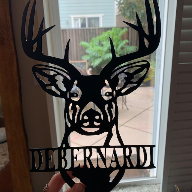 Family Gift Personalized Name Deer Antler Metal Sign Decor