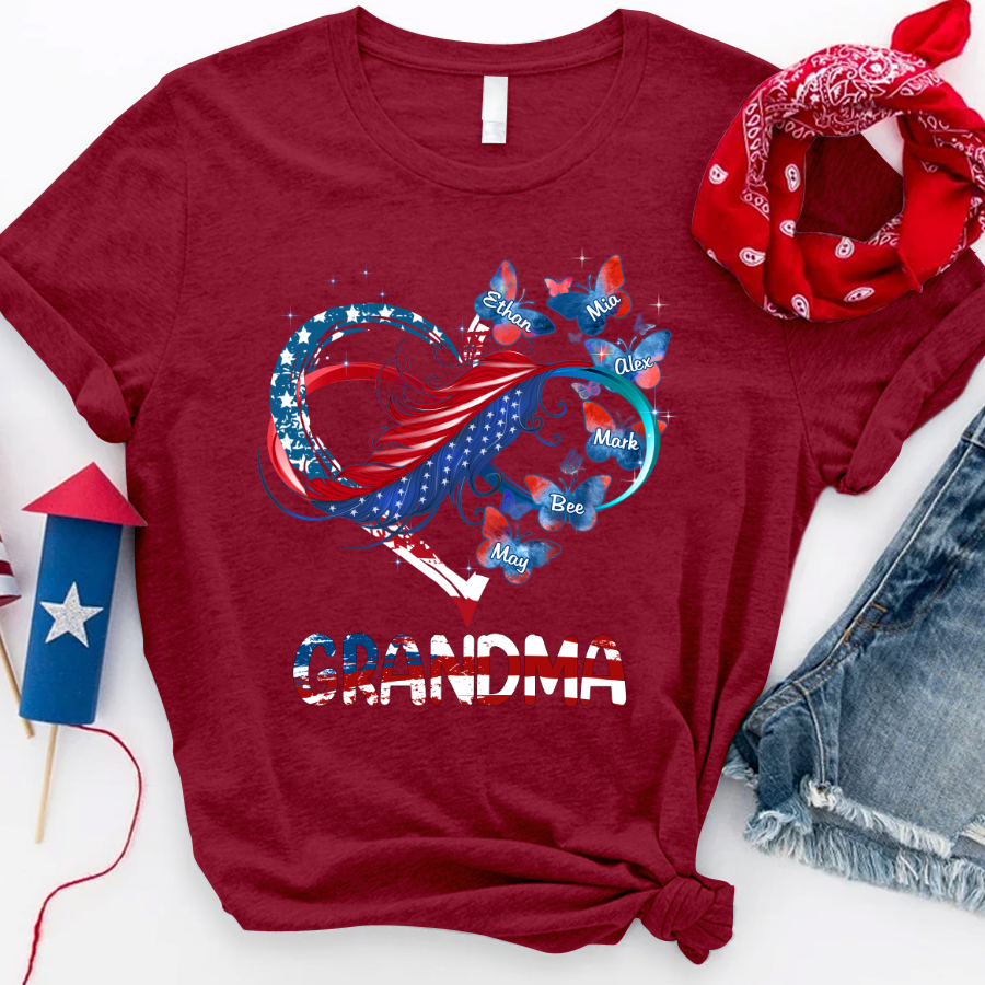Personalized Grandma And Grandkids Butterfly T-Shirt