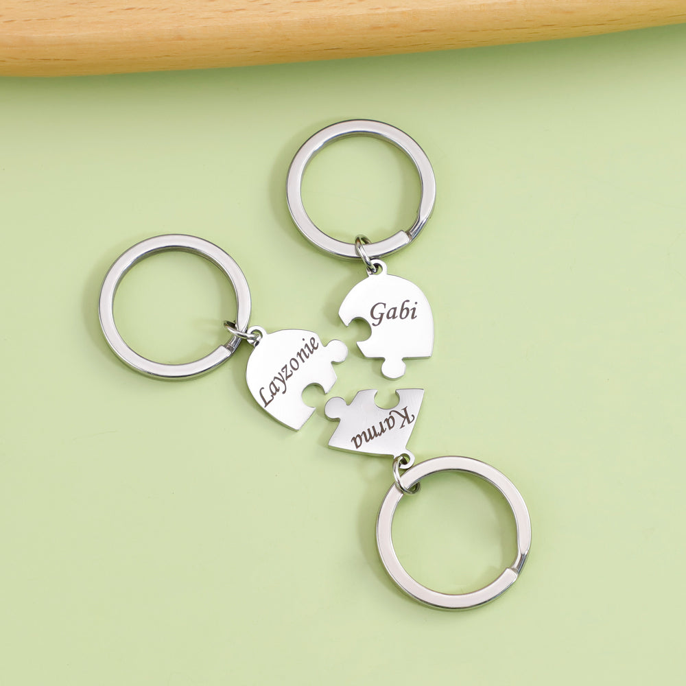 Personalized Heart Puzzle Pieces Necklace or Keychain For Mother's/Father's Day Gift Family/Sibling/BFF Gift 