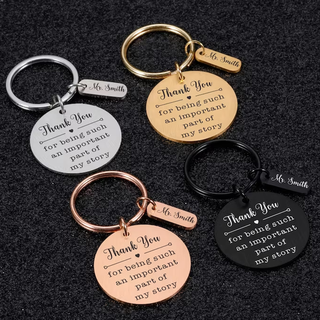 Gratitude Teacher Round Plate Name Personalized Keychain