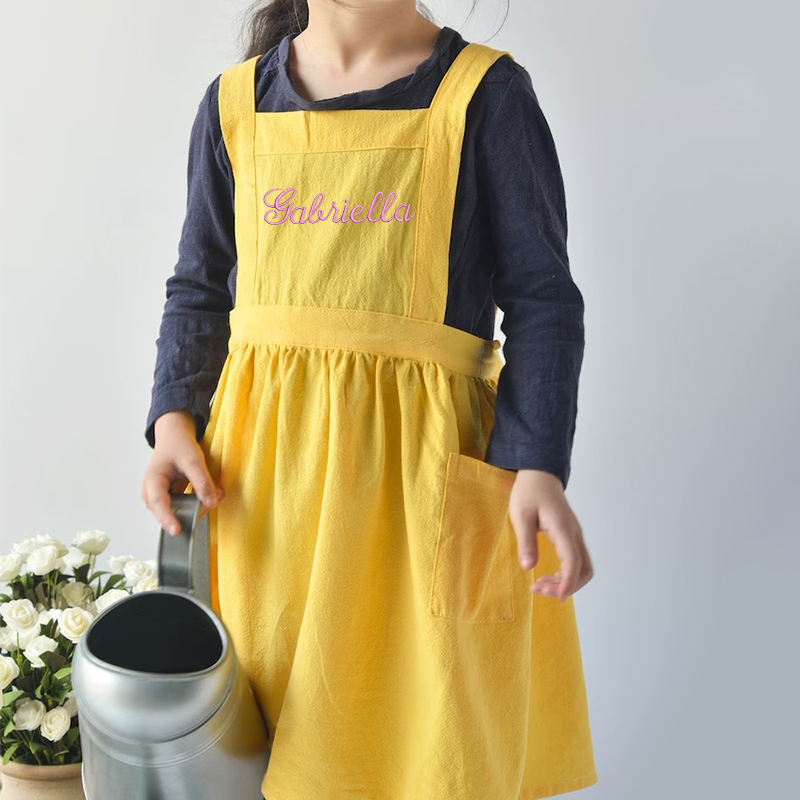 Personalized Embroidery Linen Apron with Pockets for Kid | Apron07