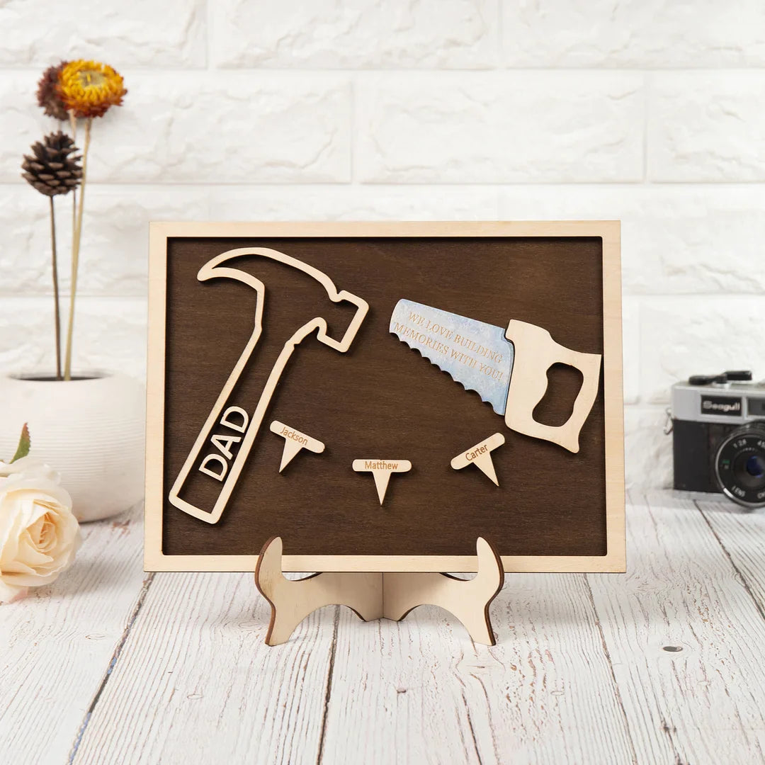 Dad Tool Set Wood Signs Custom 8 Names Father’s Day Construction Dad Sign