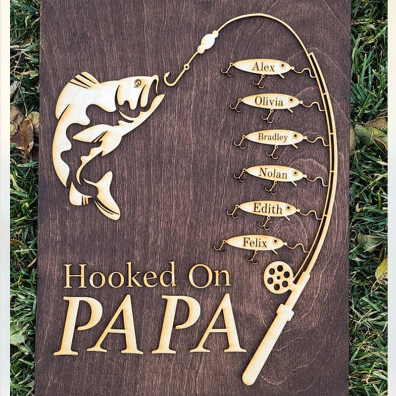 Gift for Papa Hooked on Grandpa Papa Dad Father's Day Sign Personalized Customized Fishing Trip Gift For Him 1-8 Lures