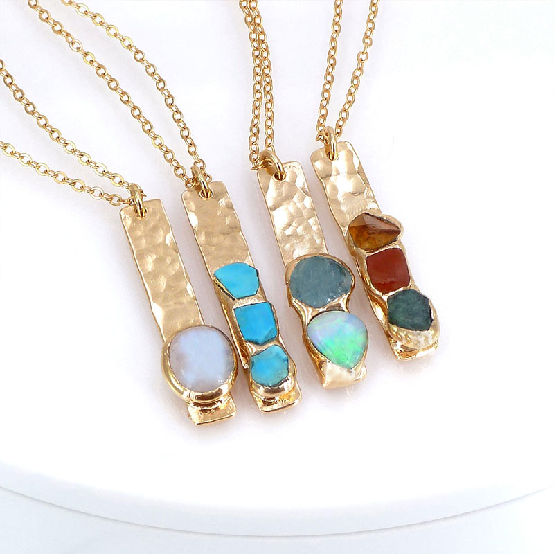 Vertical Custom Birthstone Raw Crystal Necklace