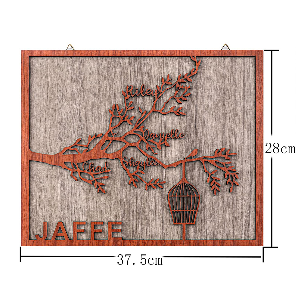5 Names Personalized Family Tree Frame Wood Frame 5 Family Members Custom Text Hanging Wall Decor