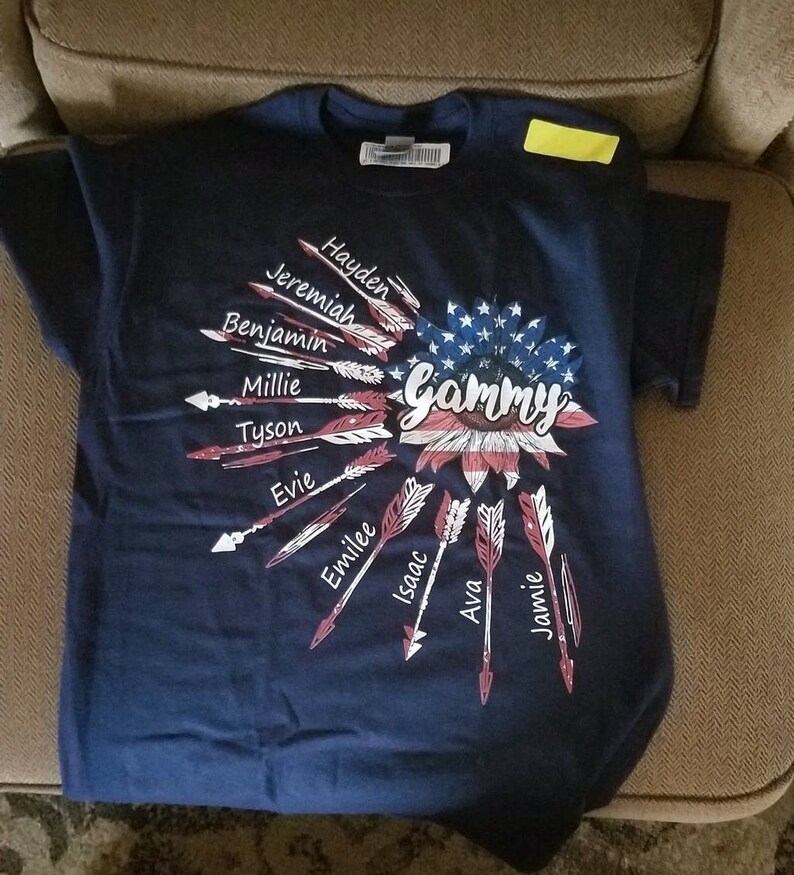 Personalized Grandma Shirt Custom nickname Grandma with grandkids flower arrow USA T-Shirt