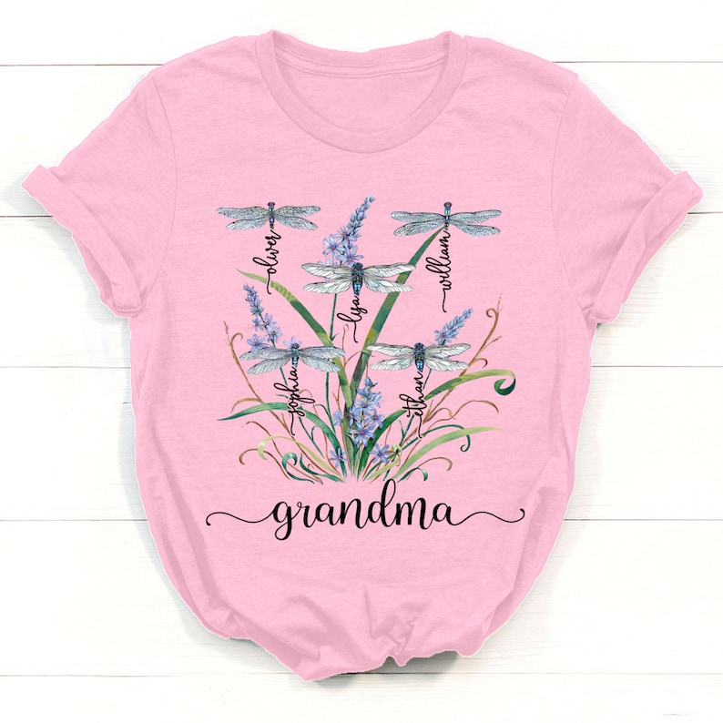Personalized Nana Dragonfly Shirt, Personalized Grandma With Grandkids Names T-Shirt