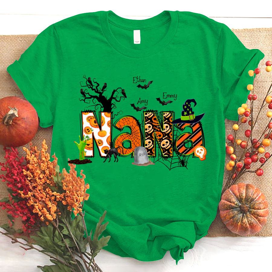 Nana Grandma Bundle Halloween Alphabet Doodle Grandkids T-Shirt