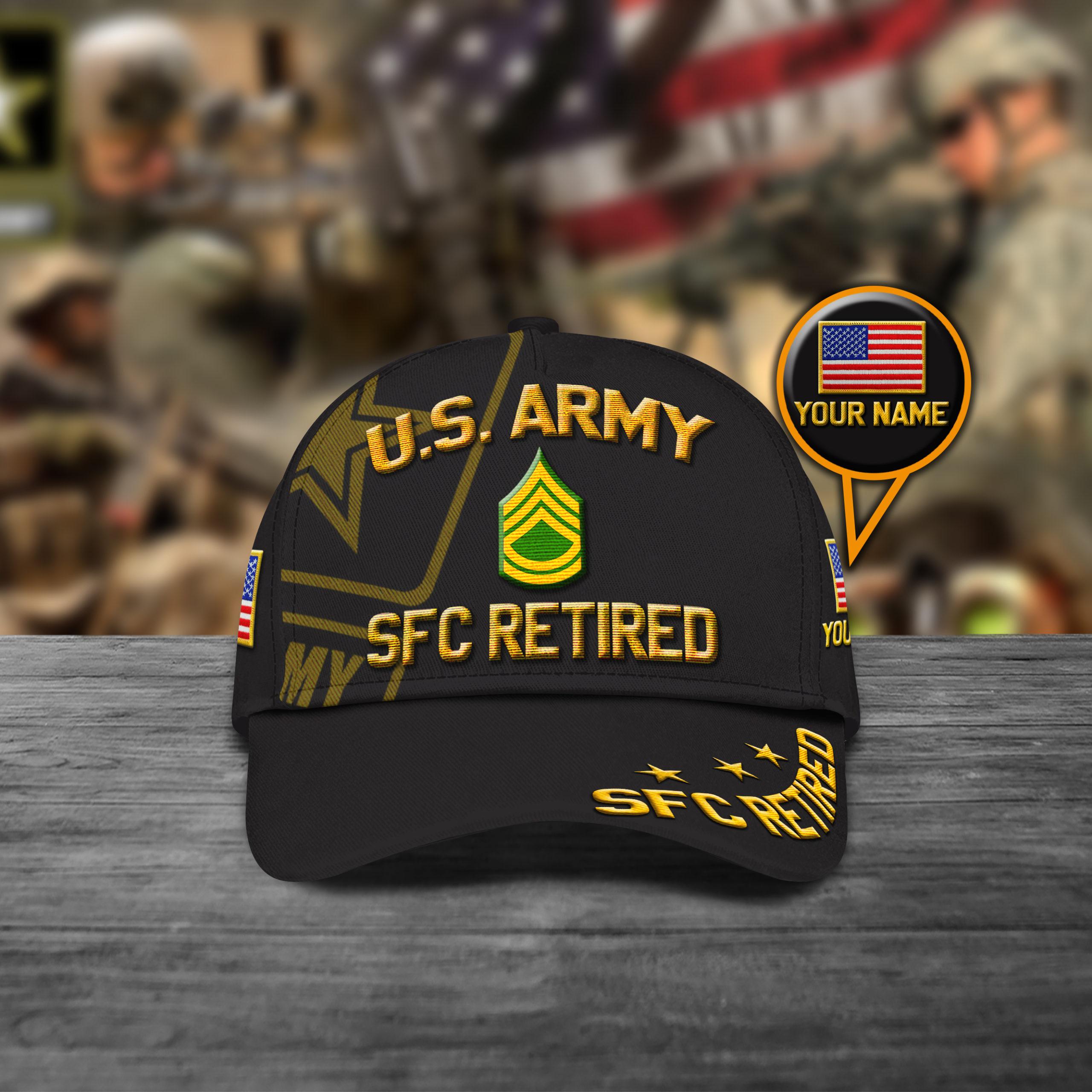 US Army SFC Retired Cap Custom Your Name And Rank