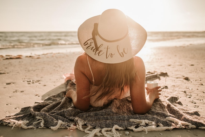 Custom Floppy Beach Hat - Bachelorette Trip Hat - Sun Hat - Honeymoon Beach Hat - Personalized Sun Hat - Bride to be Gift - Bride Hat