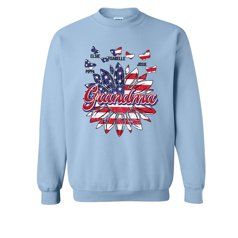 Personalized Grandma Sweatshirt USA Flag Flower, Custom Grandkid names Grandma Sweatshirt, Mimi Nana Sweatshirt, Flower Custom Kiname Shirt