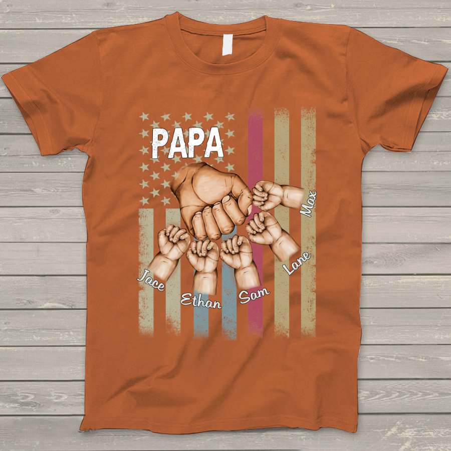 Personalized Papa Grandkids Hands Flag T-Shirt