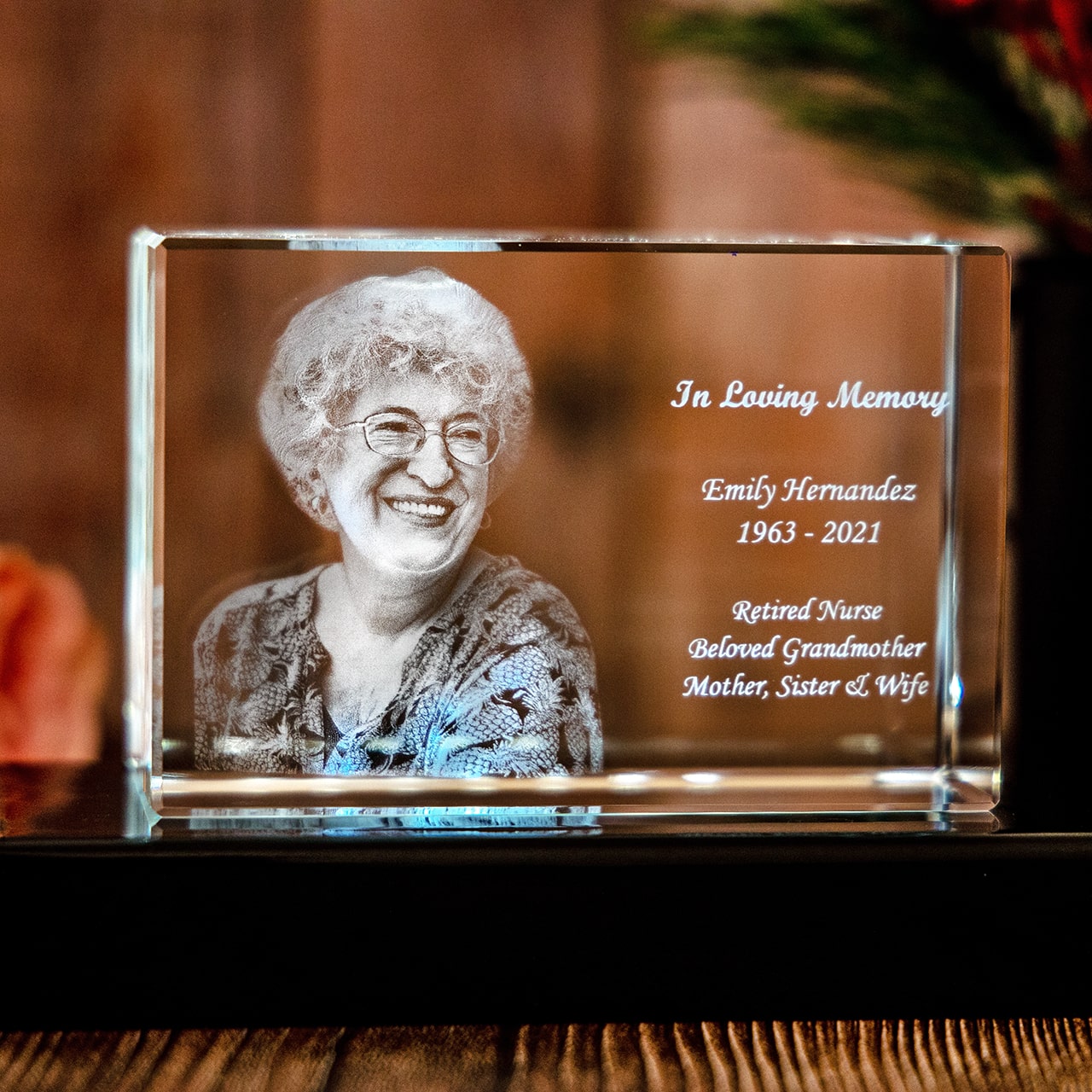 Personalized Custom Photo engraved Crystal - Crystal Rectangle For Valentine's Day, Memorial Day. A Great Gift to Treasure.