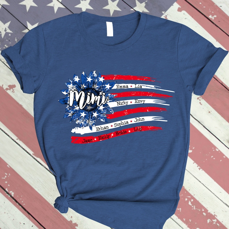 Personalized Grandma Shirt, Custom 4th of july Mimi USA Flag with grandchild names