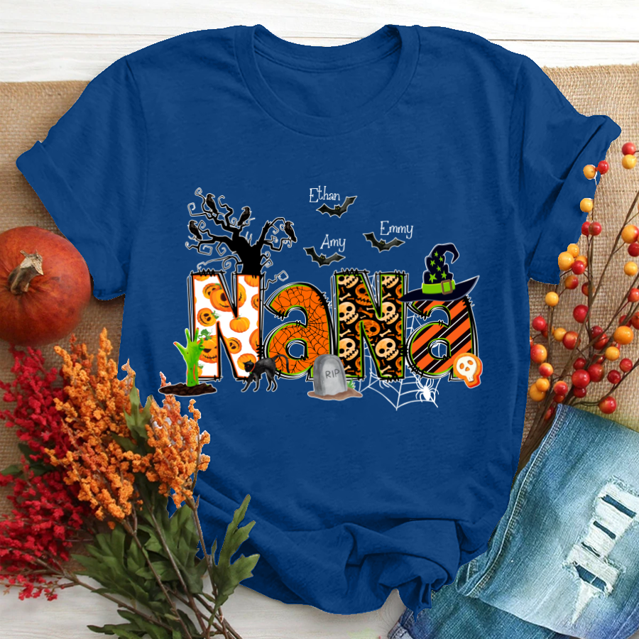 Nana Grandma Bundle Halloween Alphabet Doodle Grandkids T-Shirt