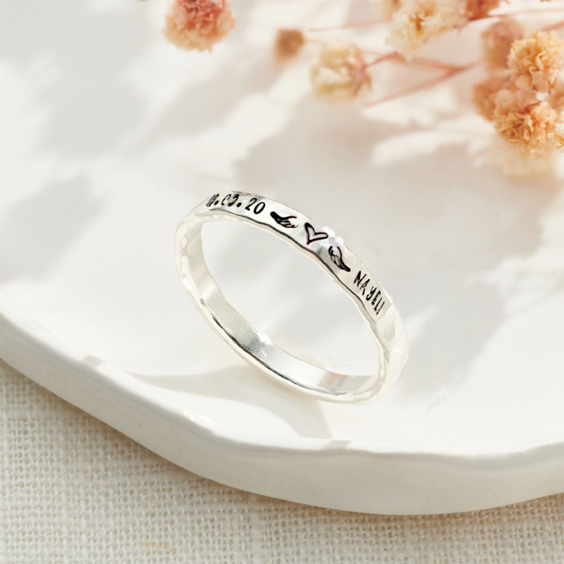 For Memorial - Mama of An Angel Customized Name and Date Heart Wings Ring