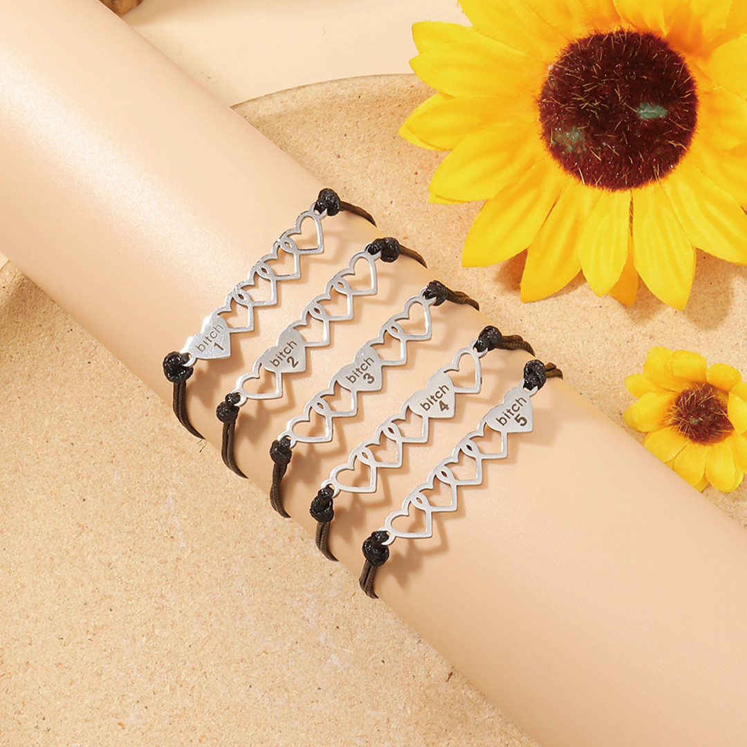 For Friend -  Best Bitches Heart Braided Bracelet