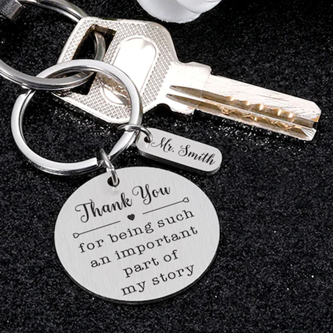 Gratitude Teacher Round Plate Name Personalized Keychain