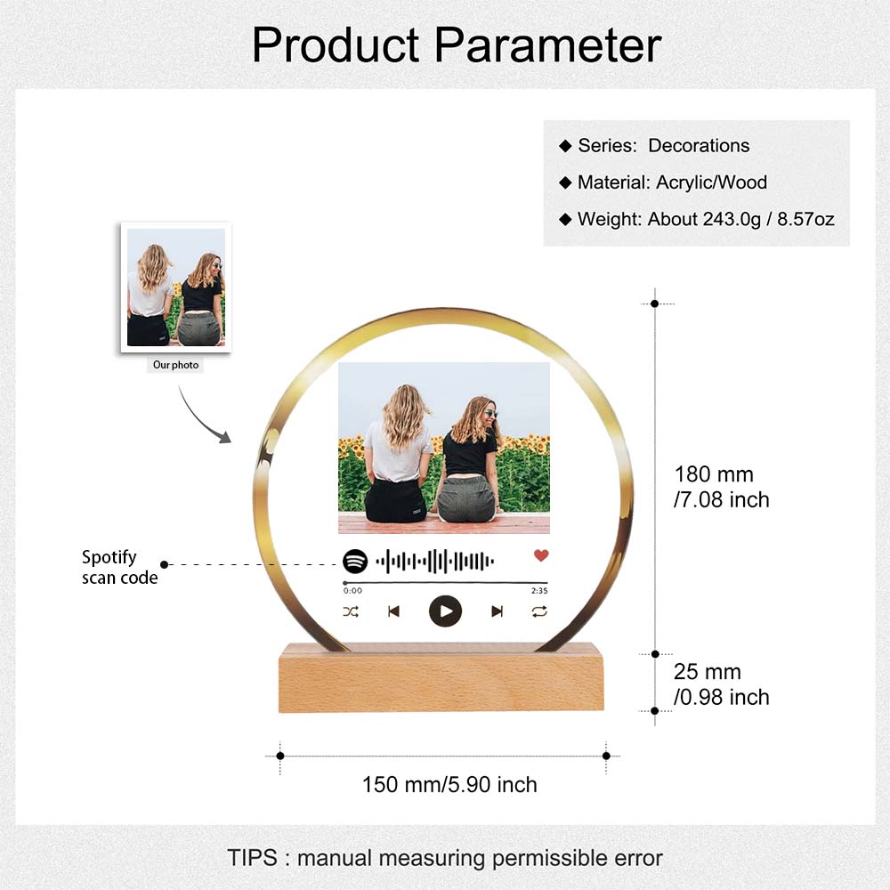 Custom Photo Spotify Code Frame Scannable Acrylic Music Plaque Gift